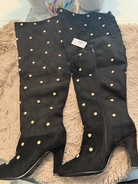 torrid Black Over-the-Knee Boots with Gold Studs